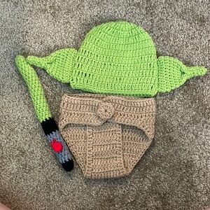 Green and Tan Baby Yoda Crochet Set